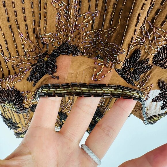 Vintage Nadine Boutique Brown Hand Beaded Sequined Silk Dress & Cardigan Set S - Picture 7 of 12